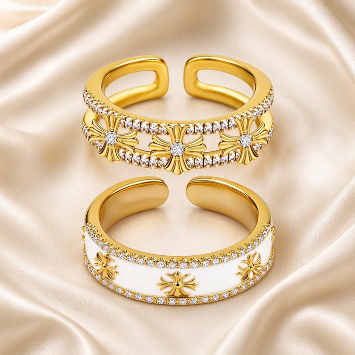 2-Piece Cross CZ Open Ring Set