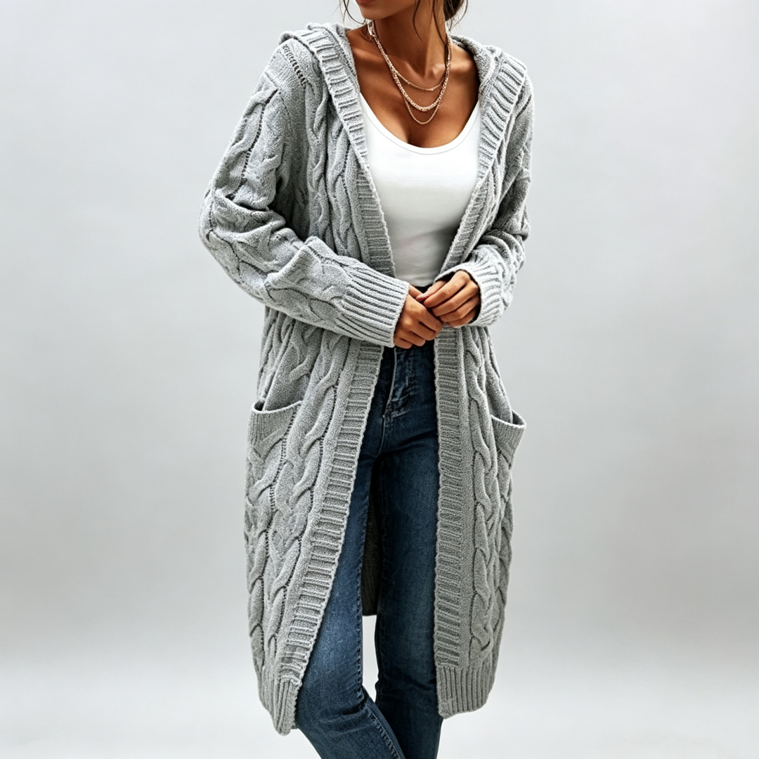 The Elara Cable-Knit Hooded Cardigan
