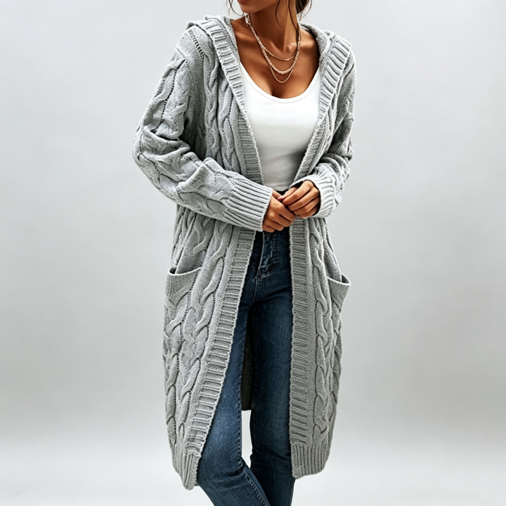 The Elara Cable-Knit Hooded Cardigan