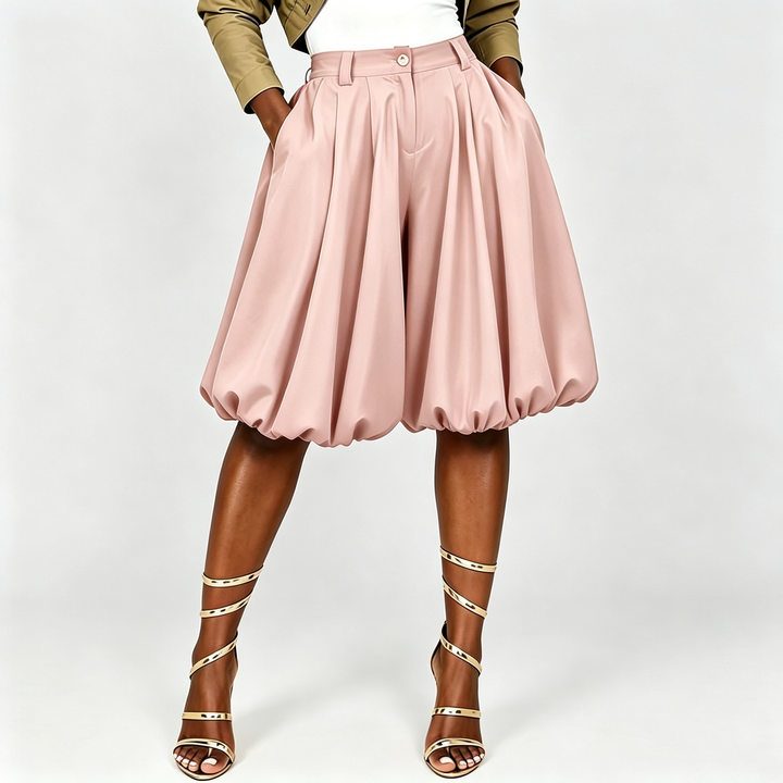 The Elara Bubble-Hem Pleated Shorts