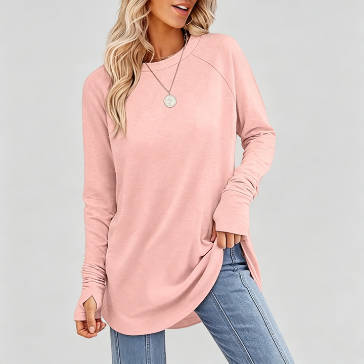 The Elara Thumbhole Curved-Hem Tunic Top