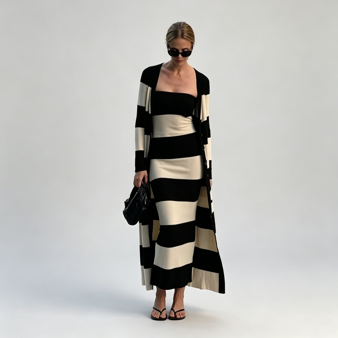 The Elara Monochrome Stripe Knit Set