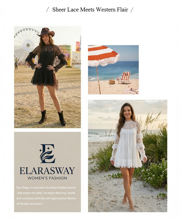 The Elara Sheer Lace Ruffle Mini Dress