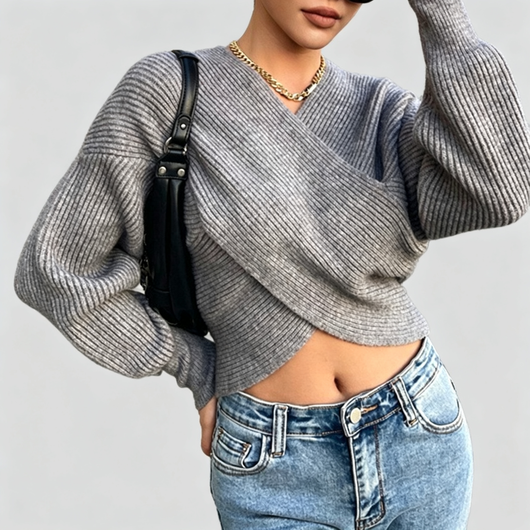 The Elara Wrap V-Neck Ribbed Knit Sweater