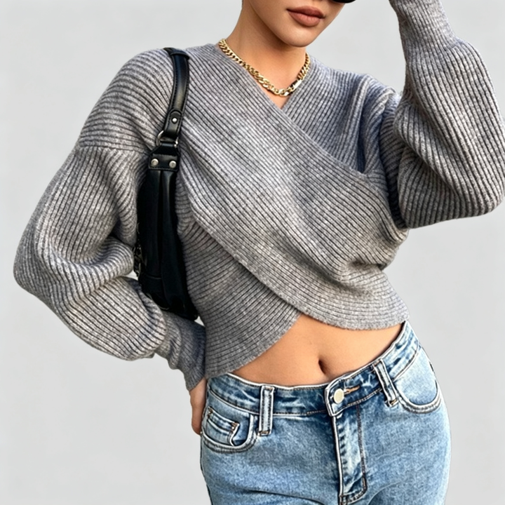 The Elara Wrap V-Neck Ribbed Knit Sweater