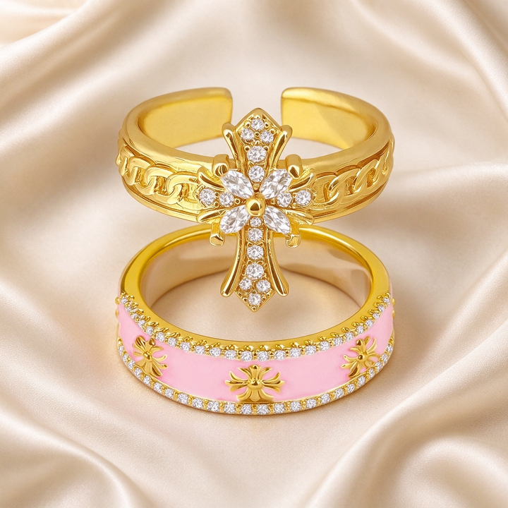 2-Piece Cross CZ Open Ring Set