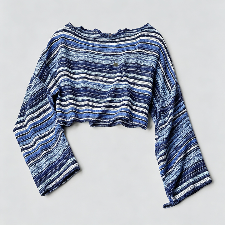 The Elara Striped Flare-Sleeve Knit Top