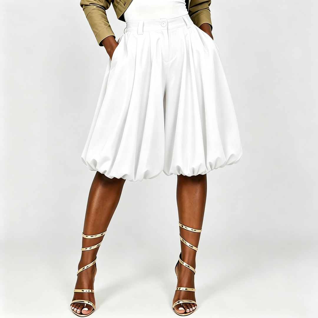 The Elara Bubble-Hem Pleated Shorts