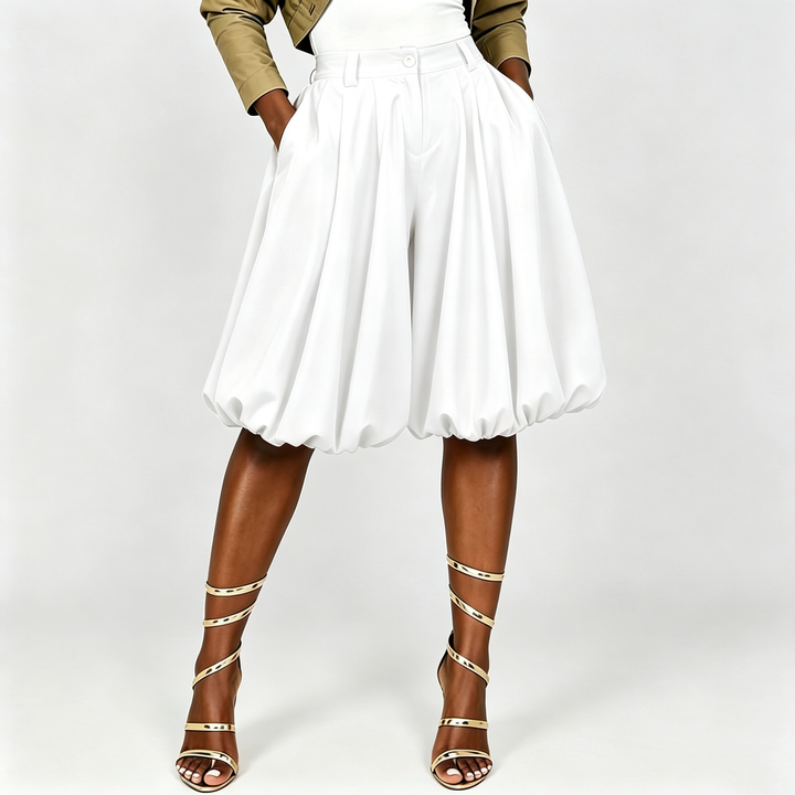 The Elara Bubble-Hem Pleated Shorts