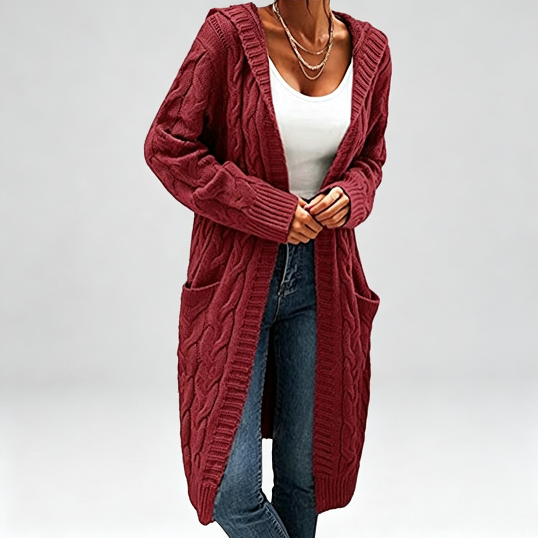 The Elara Cable-Knit Hooded Cardigan