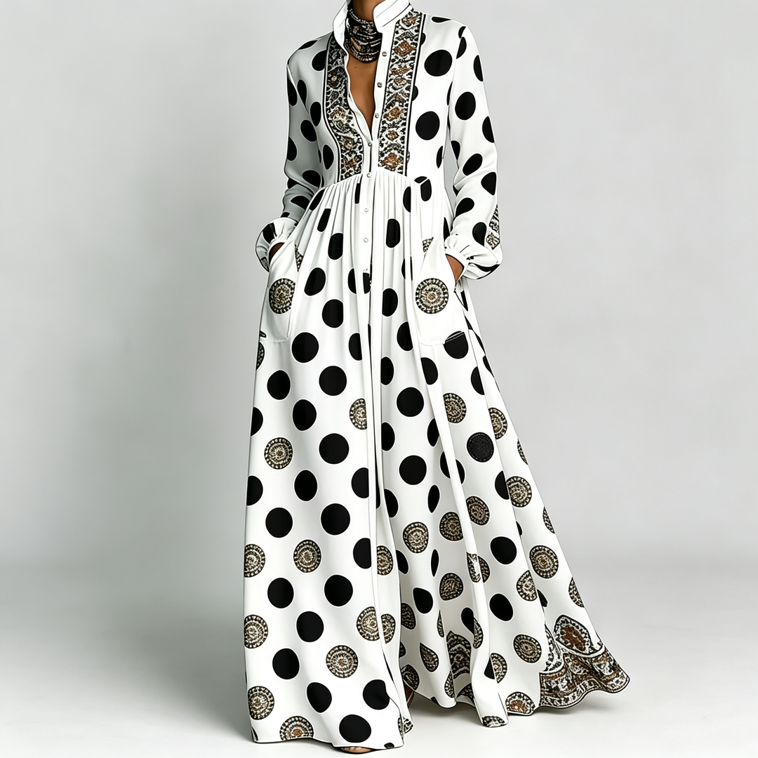 The Elara Printed Maxi Shirt Dress