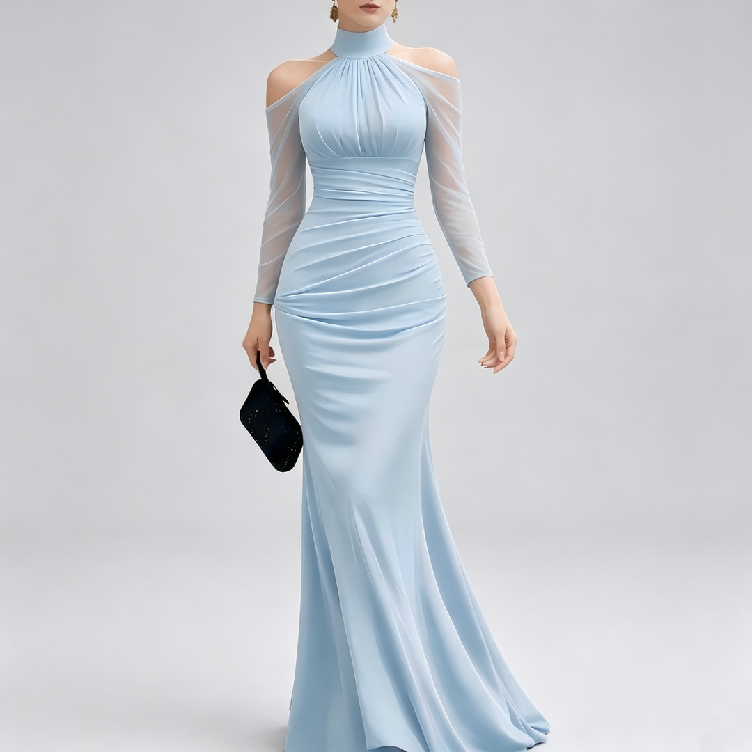 The Elara Sheer Cold-Shoulder Mermaid Gown