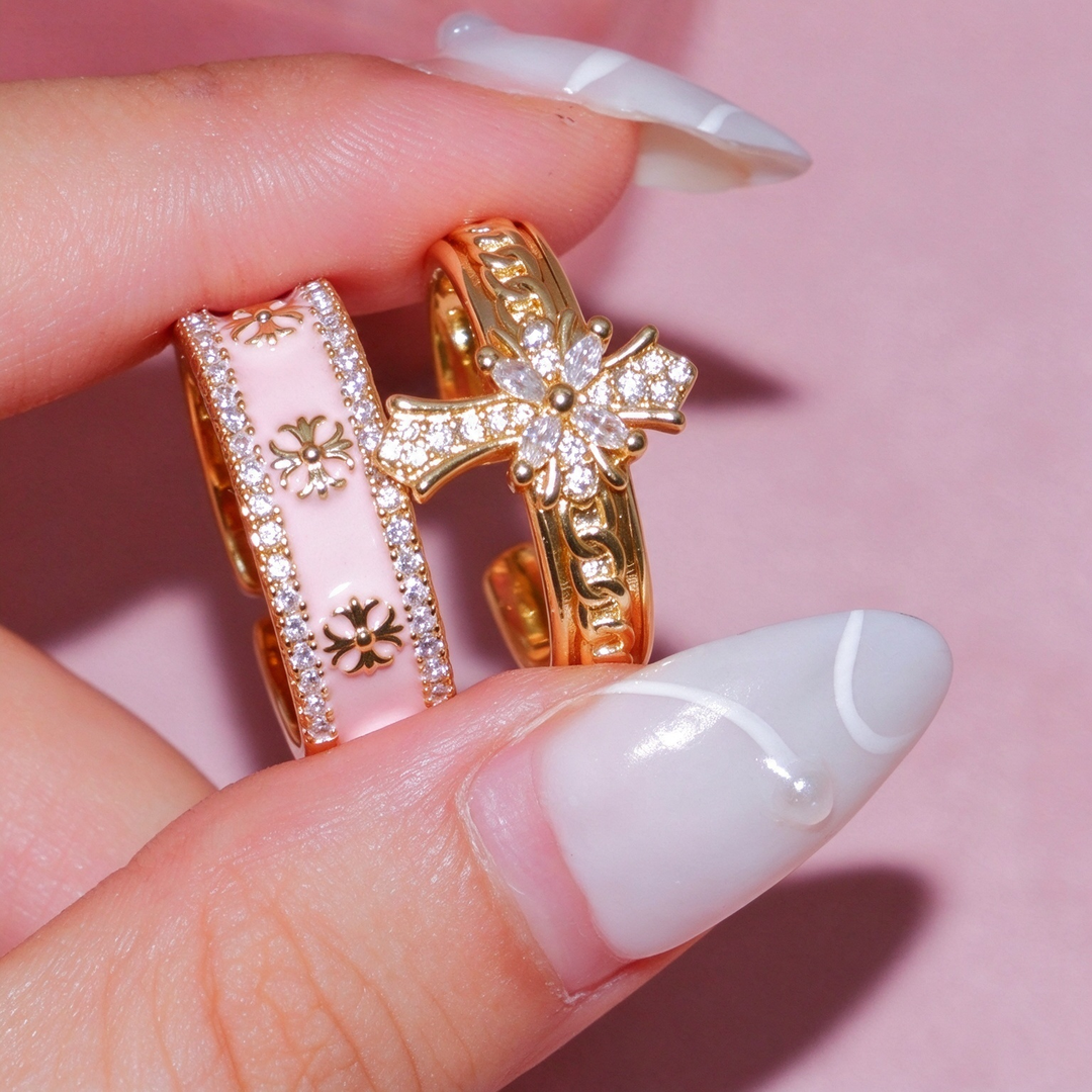 2-Piece Cross CZ Open Ring Set
