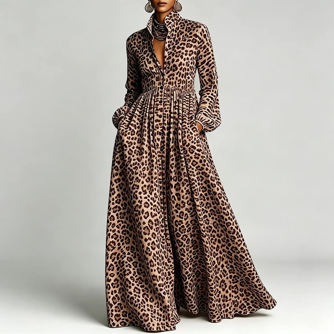 The Elara Printed Maxi Shirt Dress
