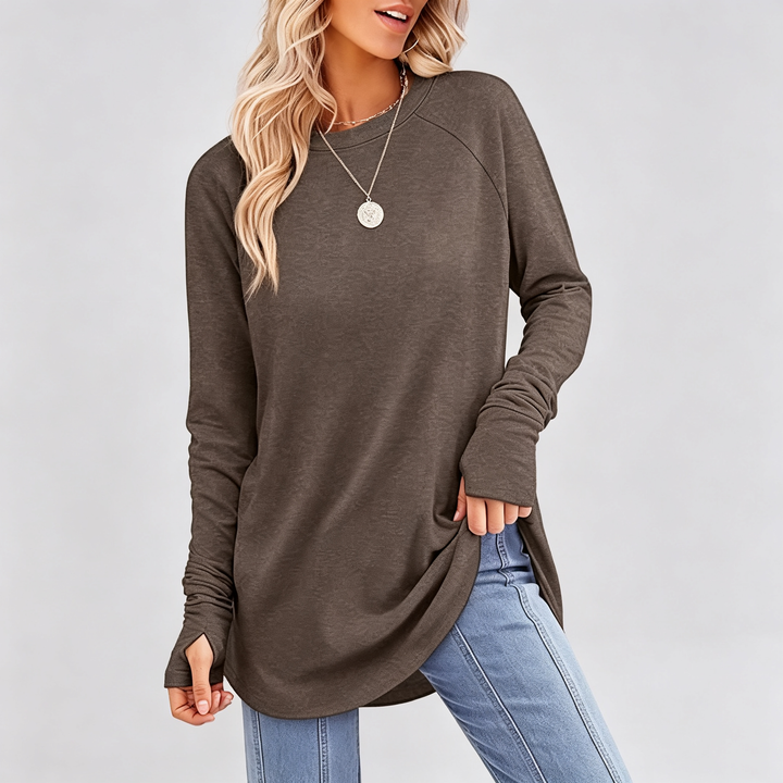 The Elara Thumbhole Curved-Hem Tunic Top