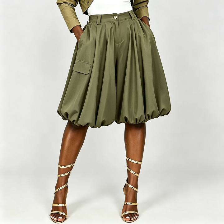 The Elara Bubble-Hem Pleated Shorts