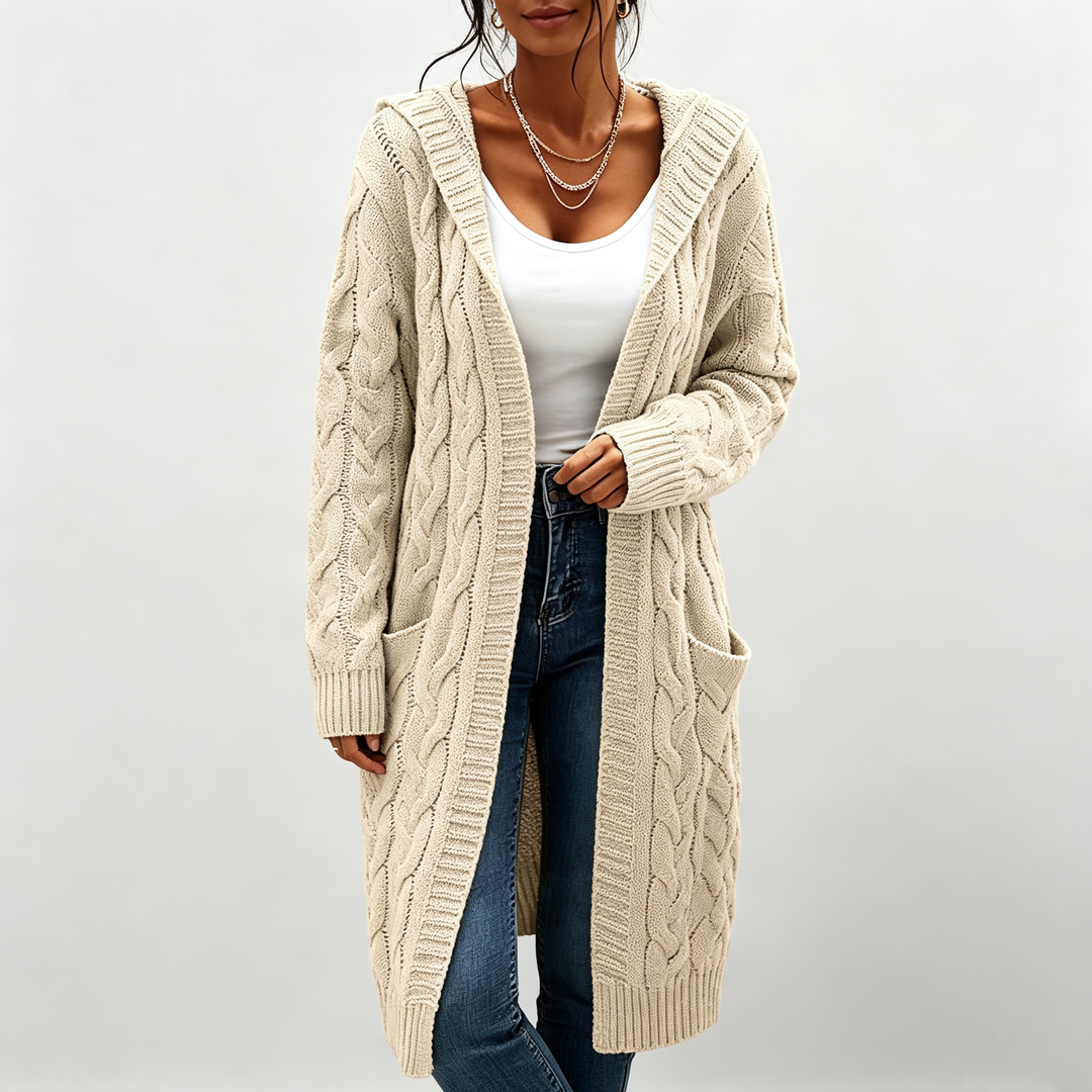 The Elara Cable-Knit Hooded Cardigan