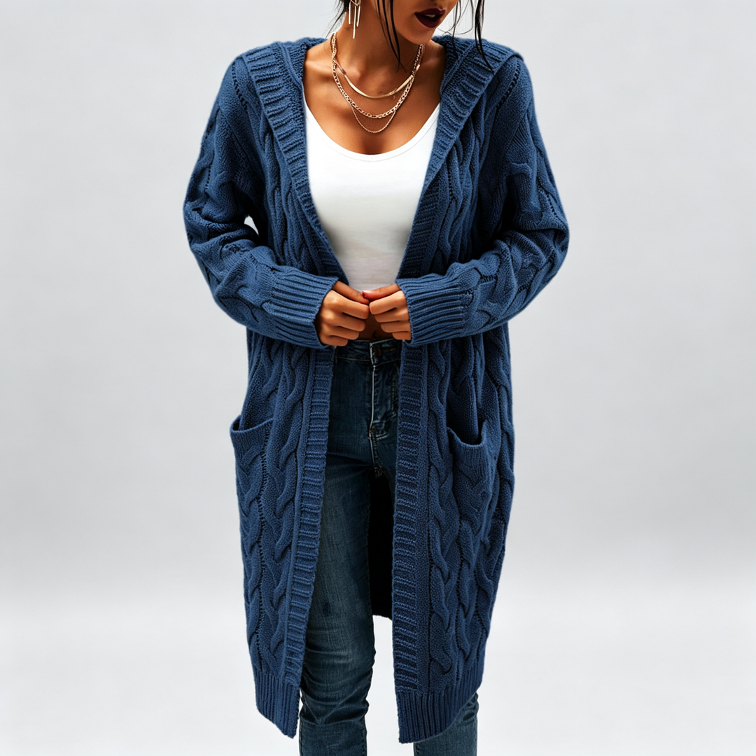 The Elara Cable-Knit Hooded Cardigan