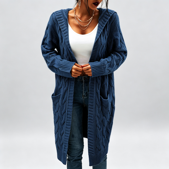 The Elara Cable-Knit Hooded Cardigan