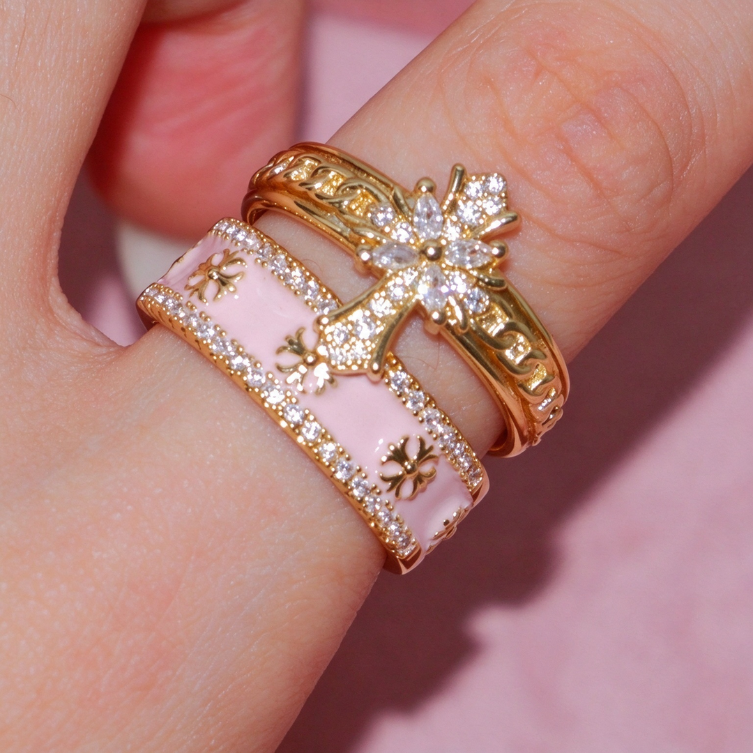2-Piece Cross CZ Open Ring Set