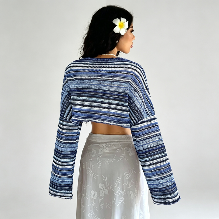 The Elara Striped Flare-Sleeve Knit Top