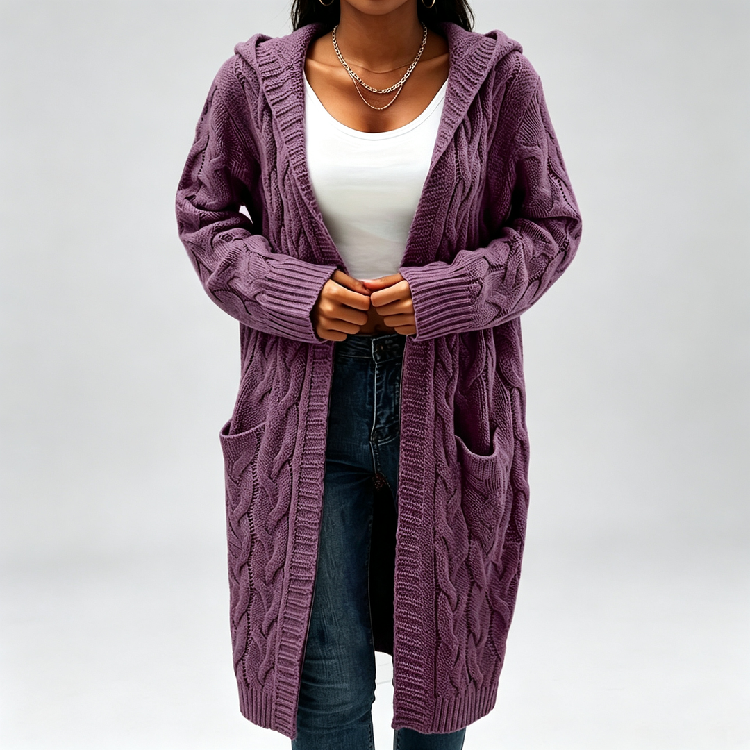 The Elara Cable-Knit Hooded Cardigan