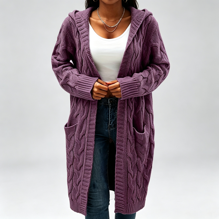 The Elara Cable-Knit Hooded Cardigan