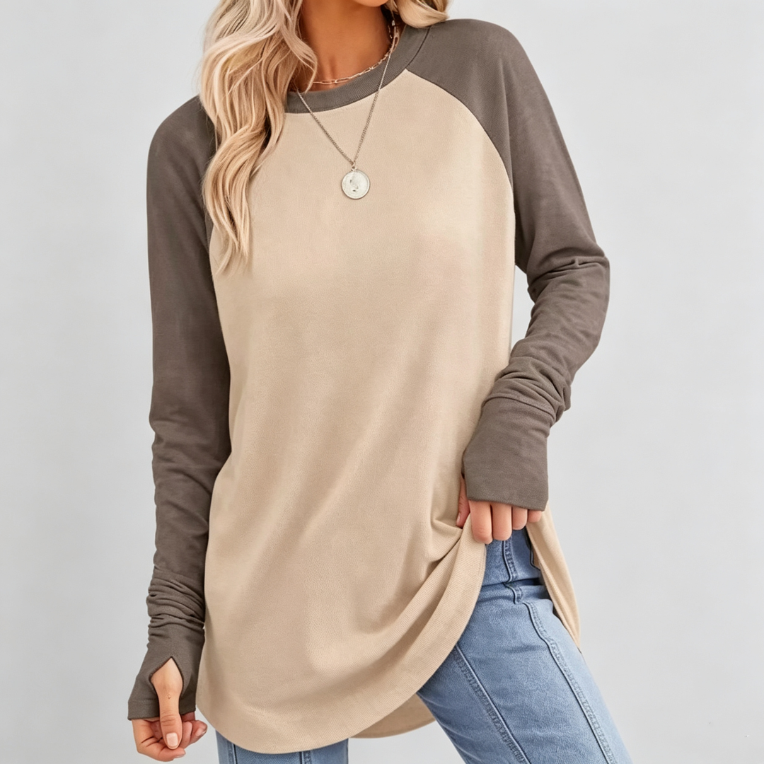 The Elara Thumbhole Curved-Hem Tunic Top
