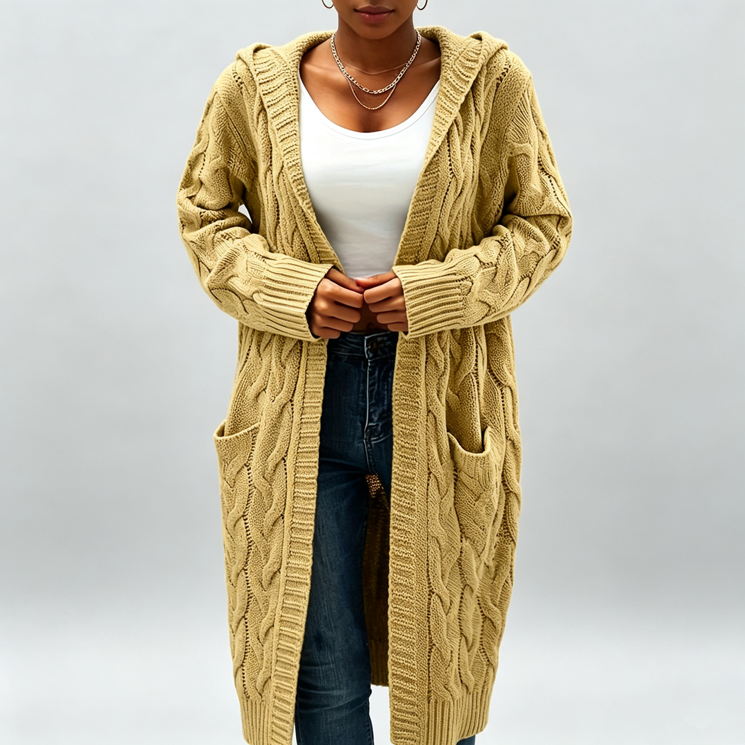 The Elara Cable-Knit Hooded Cardigan