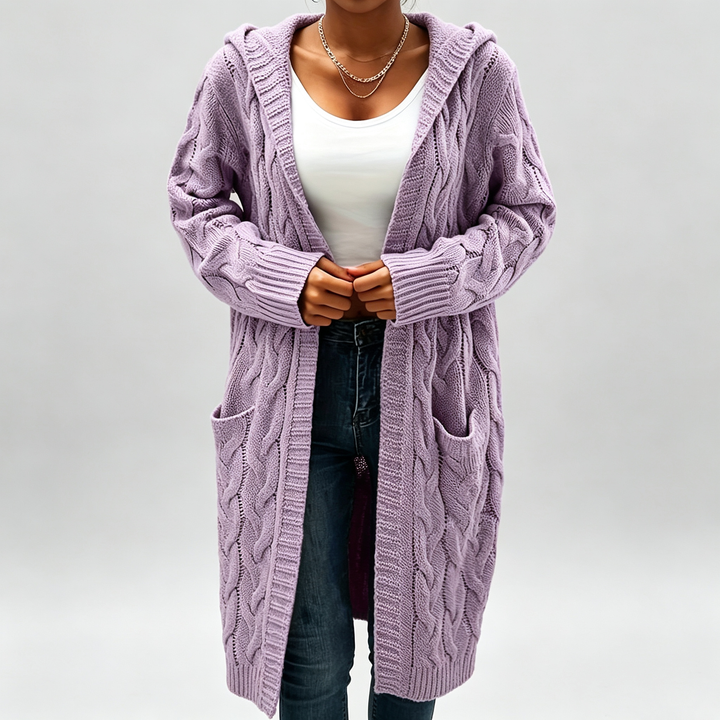 The Elara Cable-Knit Hooded Cardigan