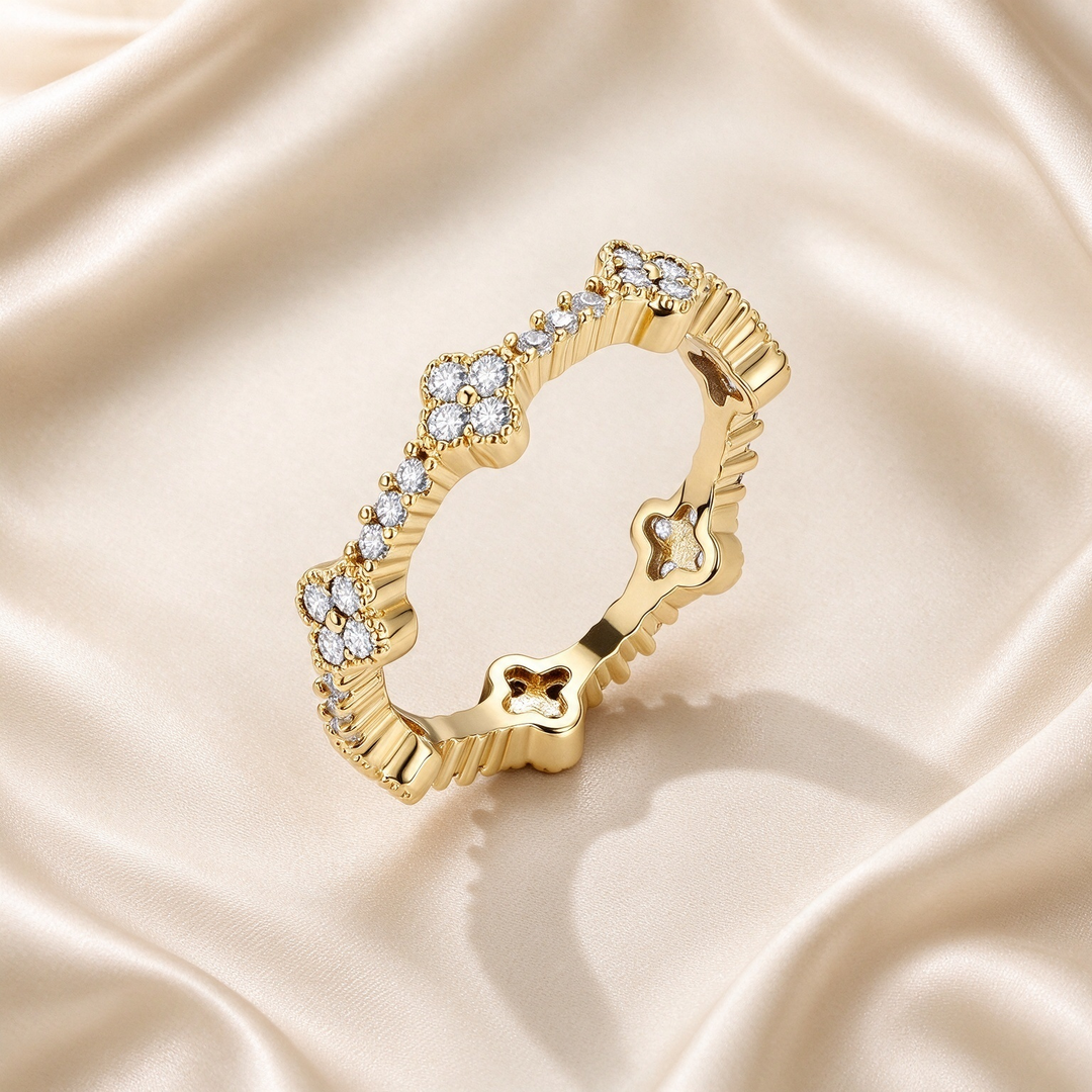 Clover CZ Eternity Band Ring