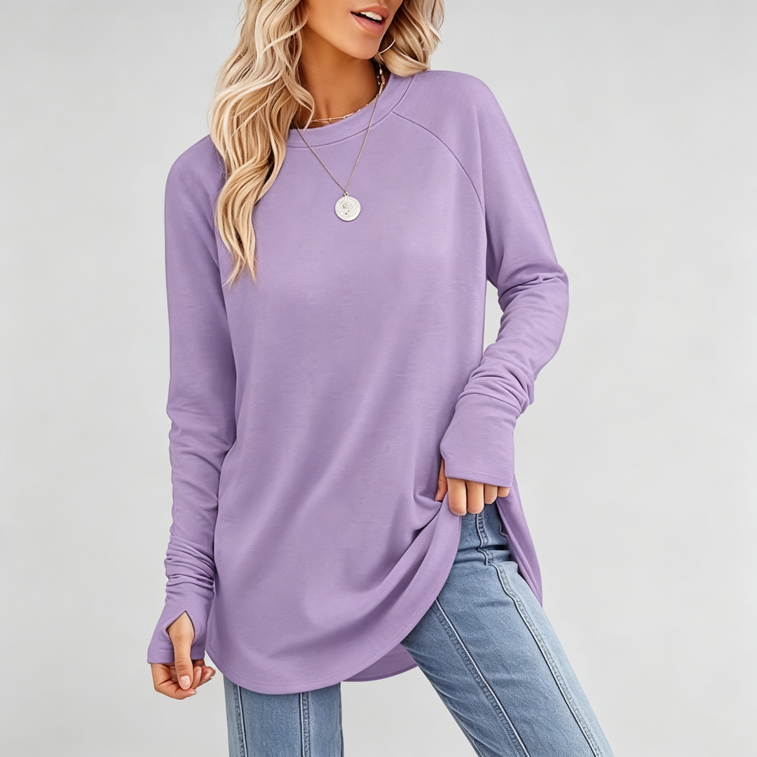 The Elara Thumbhole Curved-Hem Tunic Top
