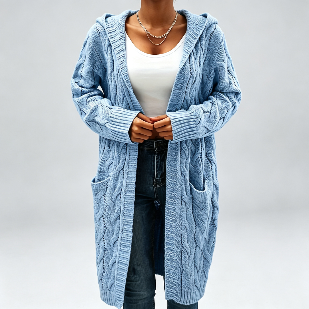 The Elara Cable-Knit Hooded Cardigan