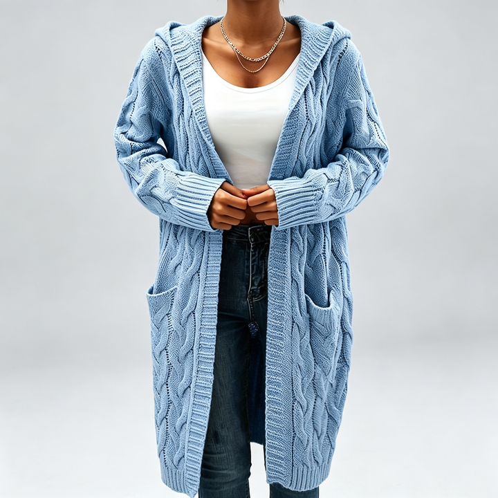 The Elara Cable-Knit Hooded Cardigan