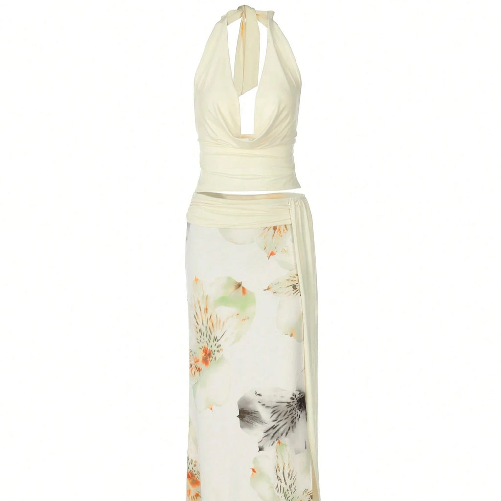 The Elara Floral Halter Set