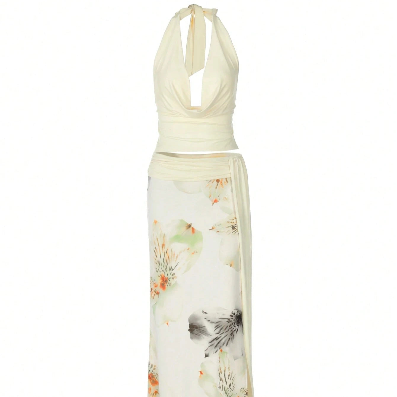 The Elara Floral Halter Set