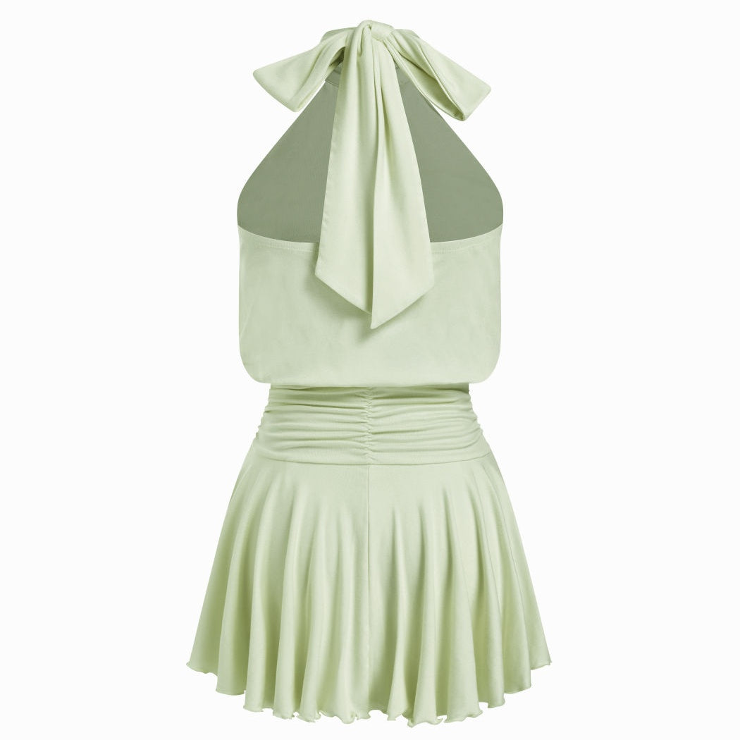 The Elara Stand Collar Sleeveless A-Line Mini Dress