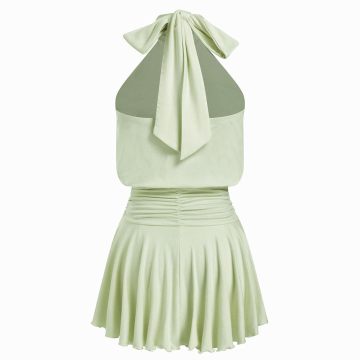 The Elara Stand Collar Sleeveless A-Line Mini Dress