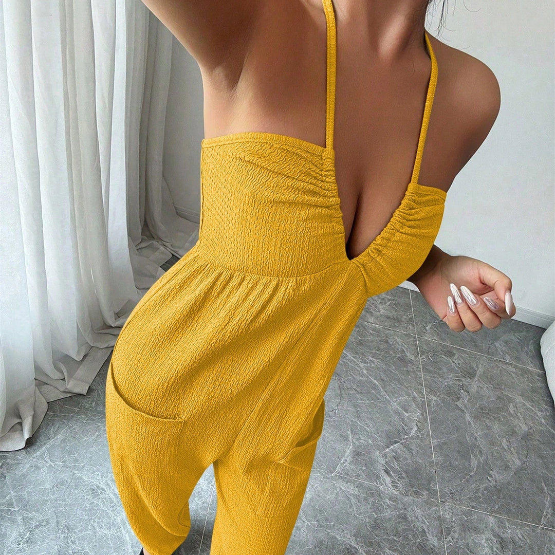The Elara Smocked Backless Wide Leg Jumpsuit