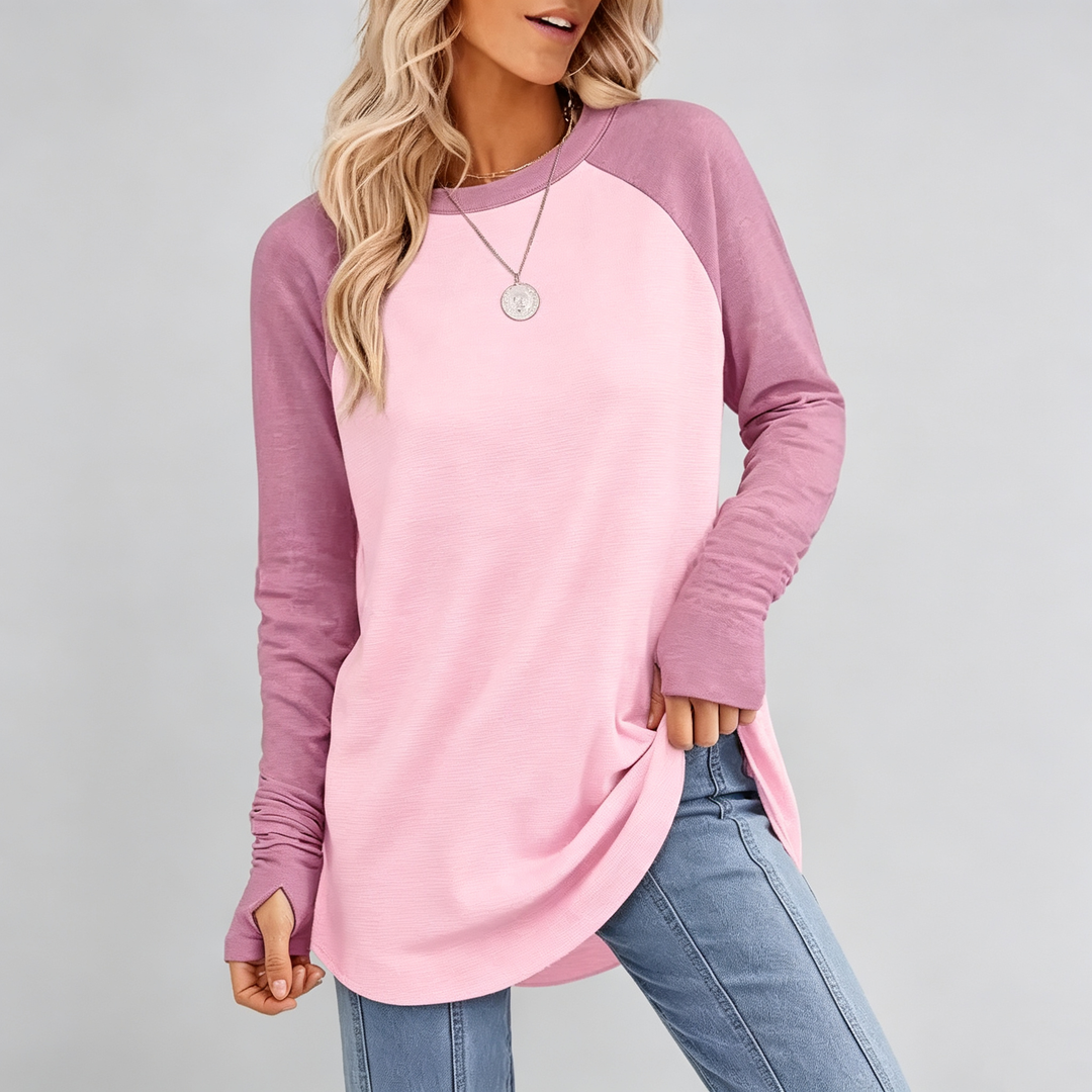 The Elara Thumbhole Curved-Hem Tunic Top
