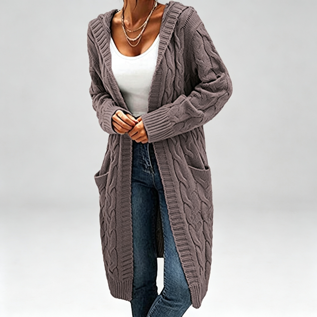 The Elara Cable-Knit Hooded Cardigan
