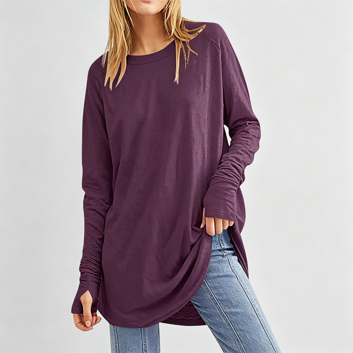 The Elara Thumbhole Curved-Hem Tunic Top