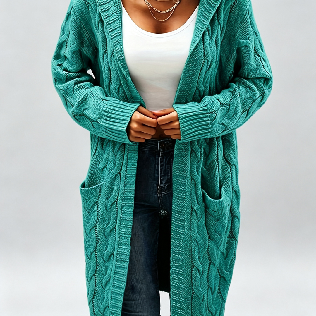 The Elara Cable-Knit Hooded Cardigan