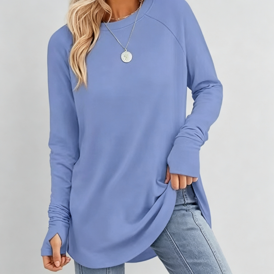 The Elara Thumbhole Curved-Hem Tunic Top