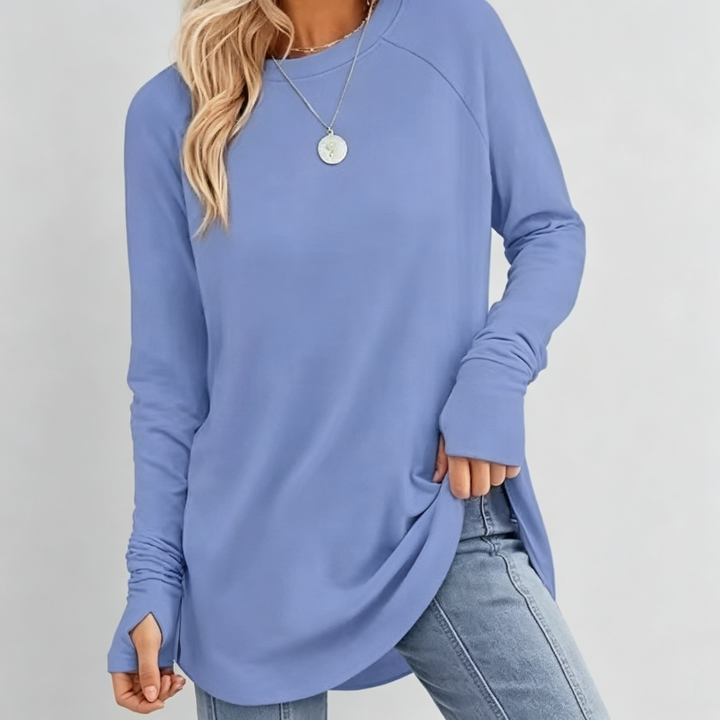 The Elara Thumbhole Curved-Hem Tunic Top