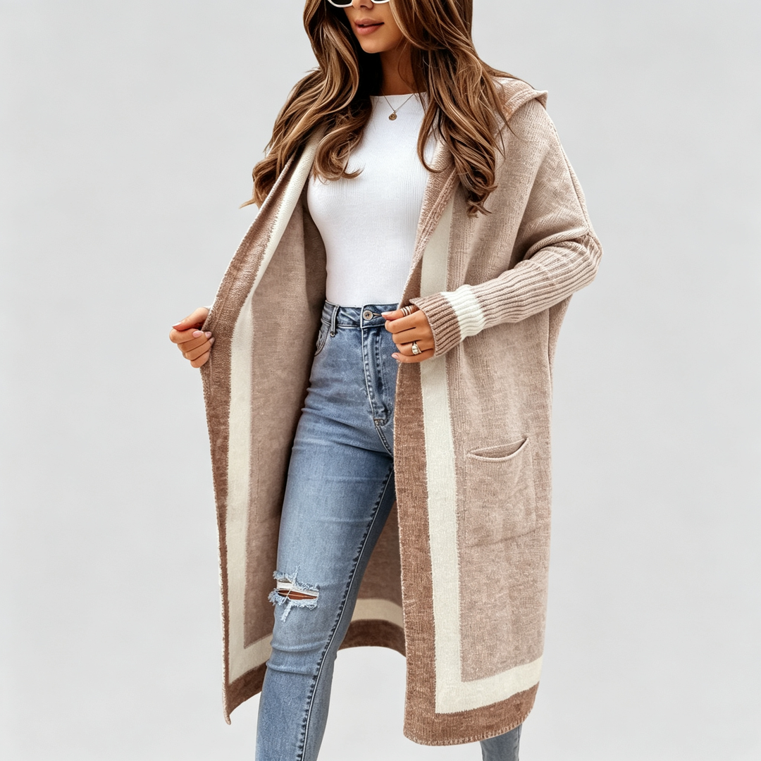 The Elara Color-Block Hooded Cardigan