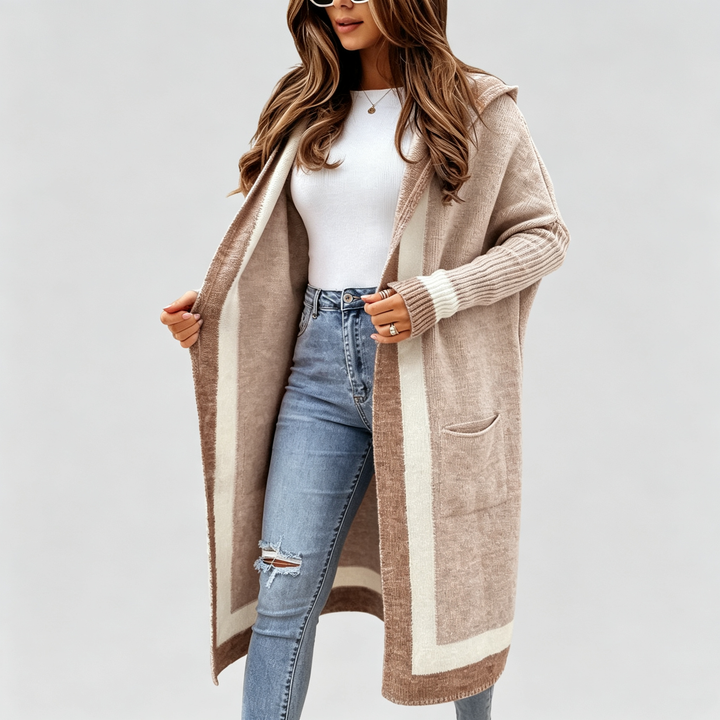 The Elara Color-Block Hooded Cardigan