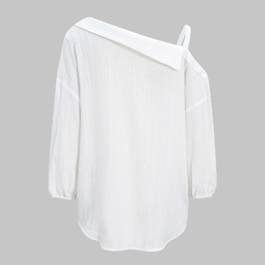 The Elara Asymmetric Cold Shoulder Textured Blouse