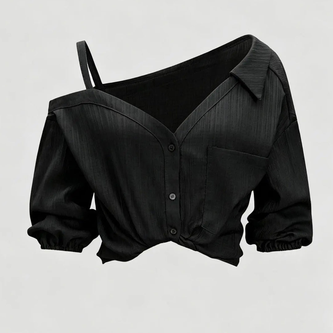 The Elara Asymmetric Cold Shoulder Textured Blouse