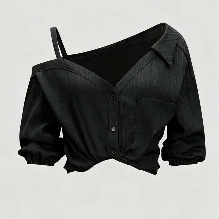 The Elara Asymmetric Cold Shoulder Textured Blouse